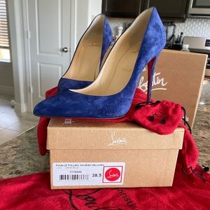 Christian Louboutin Pigalle Follies 100 Veau Velours U244 China Blue (used)